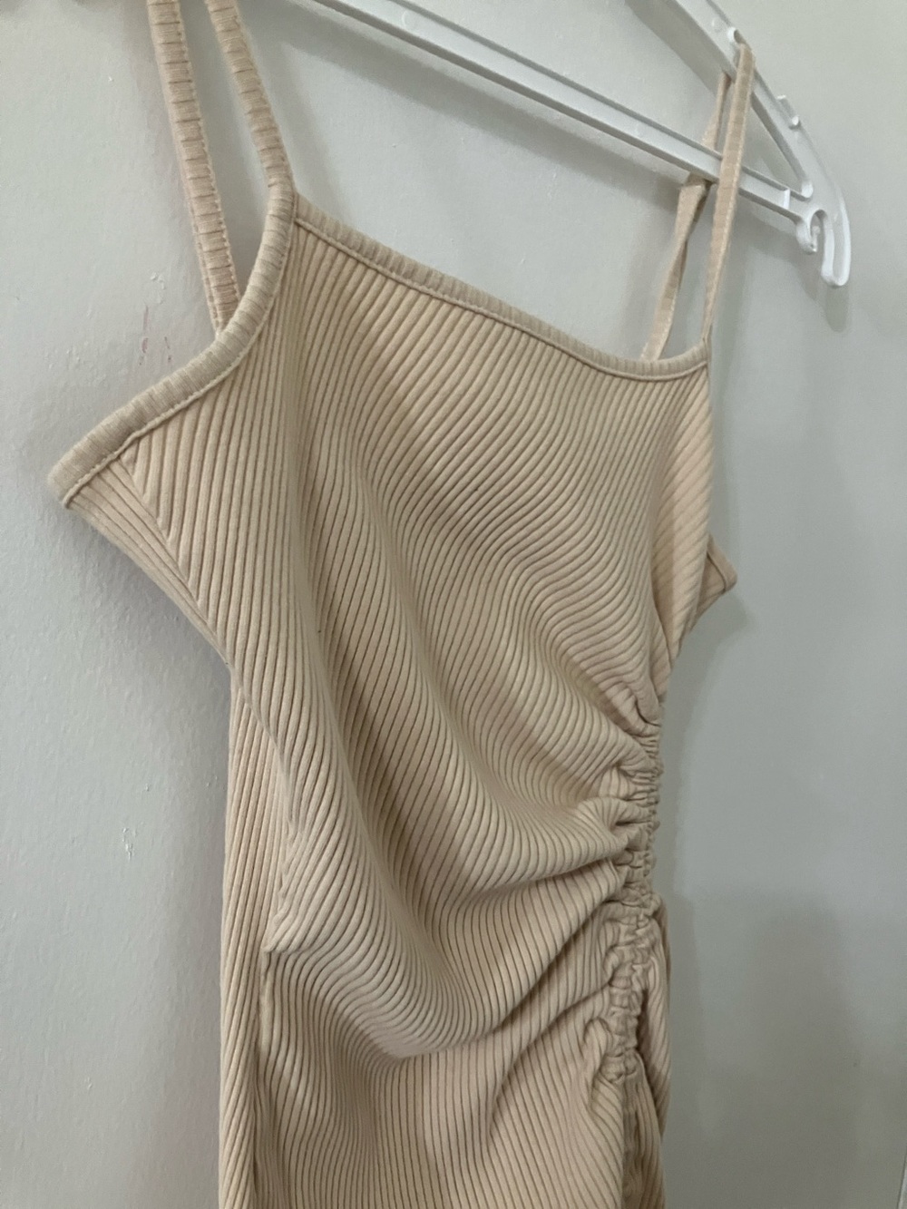SHEIN Beige Ribbed Ruched Mini Dress - Picture 4 of 8